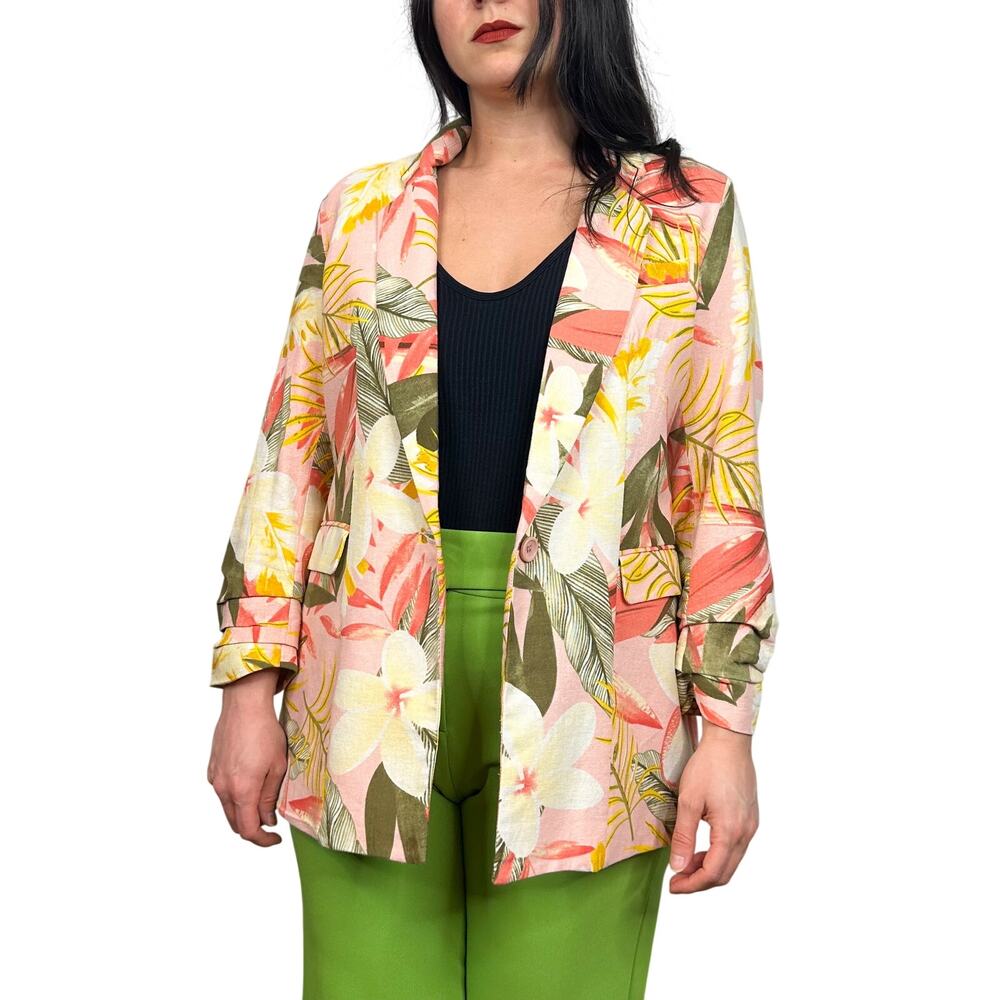 RD & Koko Cotton & Linen Tropical One Button Blazer